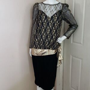 NEW LEAF by SAMIR womens junior 11/12 vintage black and gold dress